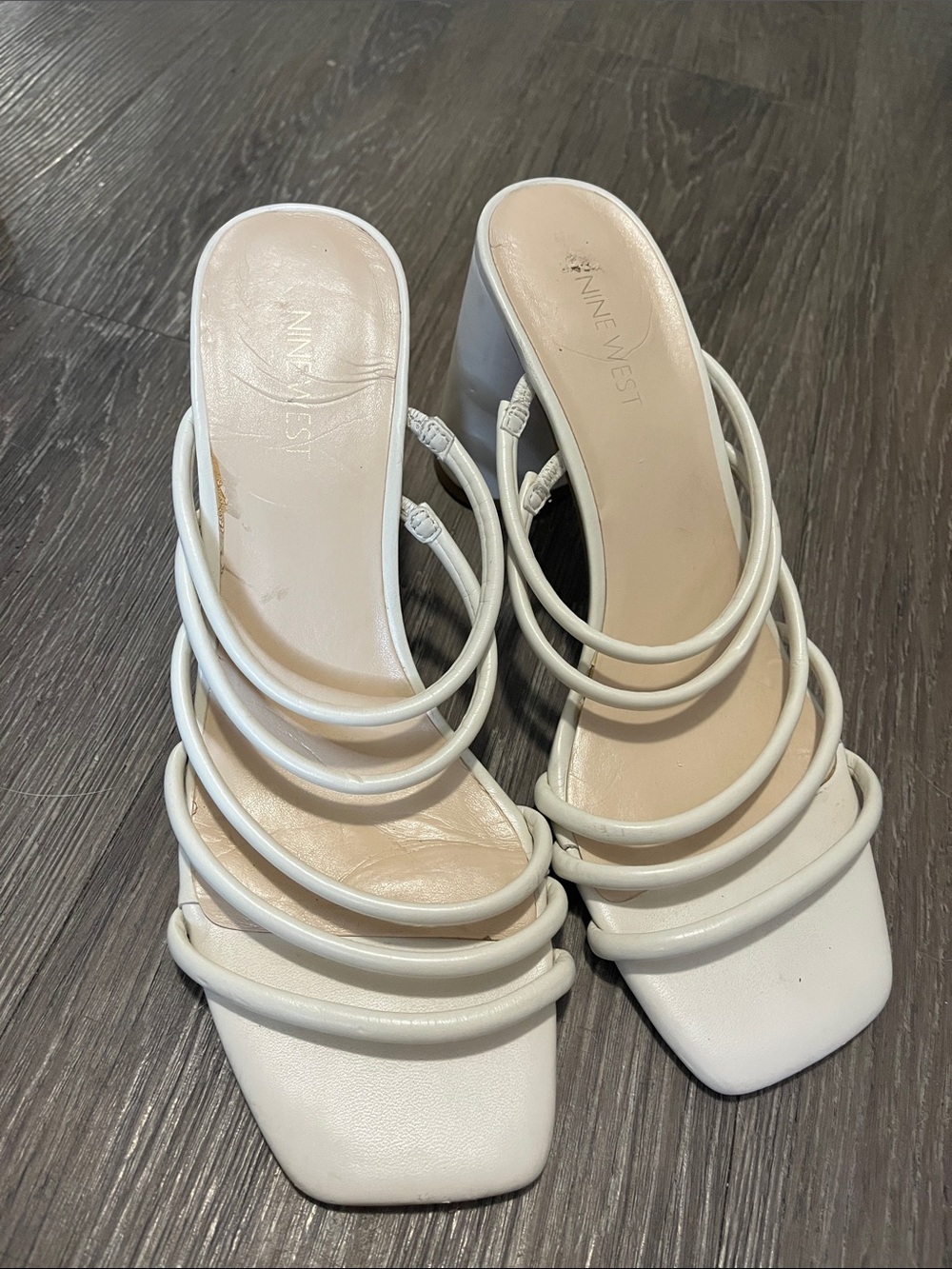 Nine West White Multi-Strap Slide Heels